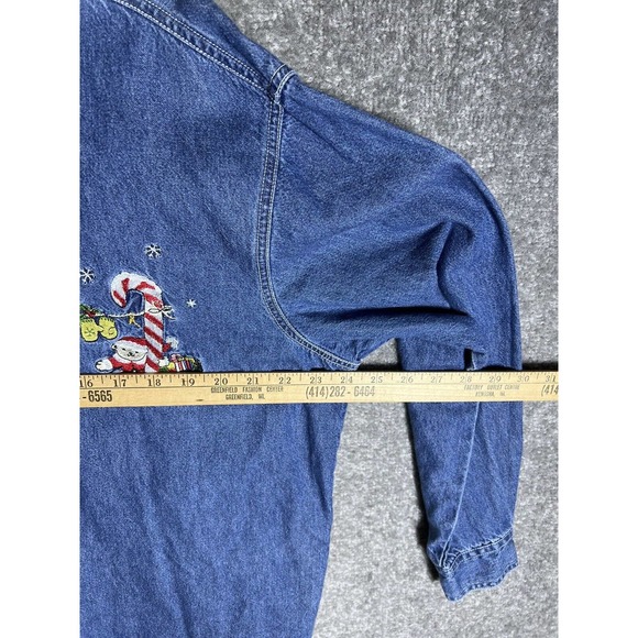 Vintage Nut Cracker Blue Denim Button Up Shirt Womens‎ XL Christmas Embroidery - Picture 13 of 14